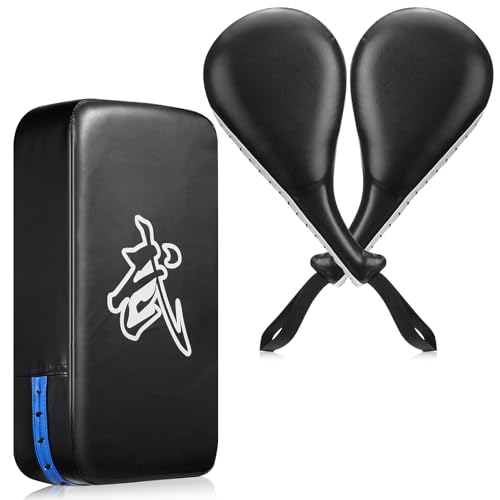 Poen 3 Pcs Taekwondo Kick Pads Muay Thai MMA Karate Sparring Gear Martial Arts Kickboxing Training Pads Punching Striking Target Equipment PU Leather Paddles Strike Curved Kick Shield - color: Black