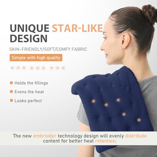UNCN Wide Microwave Heating Pad with Washable Cover 9.5 x 16in Microwavable Hot Pad for Neck Shoulder, Cramps, Back Cordless Warm Compress Weighted Moist Heat Pack for Aches, Unscented - color: Navy Blue