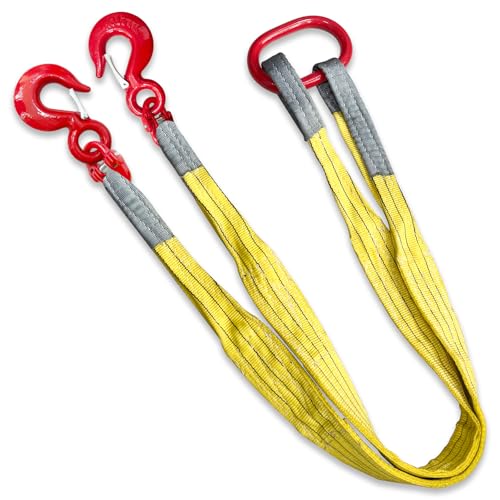 Lifting Slings Straps with Hooks 5ft Two Leg Bridle Web Sling 13227lbs Capacity G80 Alloy Steel Engine Lift Chain Link Eye Hook Polyester Webbing Rigging Straps for Hoists - size: 13227 lb / 5 ft