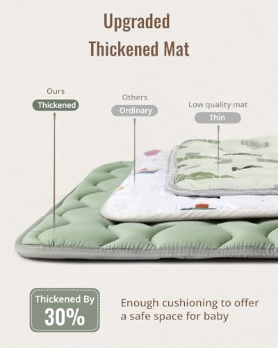 Blissful Diary Baby Play Mats for Floor, 71x59 Inch Extra Thicker & Large Soft Cushioning Foam Playmats for Babies and Toddlers, Foldable Washable Baby Crawling Mat for Playpen, Sage Green - color: Sage Green, size: 71" X 59"