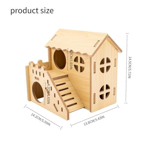 Natural Wood Hamster Habitat Hideout Cage Accessories, Maze Cabin with Fun Slide & Double-Decker House, Exercise Toys for Dwarf Hamsters, Gerbils, Mice, Other Small Animals(Only for Small Hamster E)