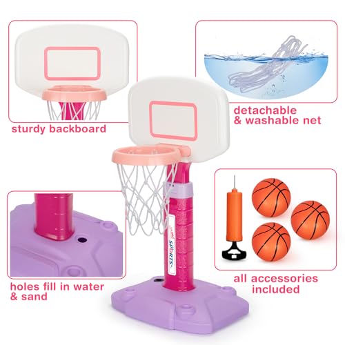 Basketball Hoop Indoor Outdoor Toys for Toddlers 1-3, Kids Basketball Hoop with 3 Balls, Adjustable Mini Basketball Goal, Christmas Birthday Sports Toys Gift for Baby Boys Girls Age 1 and Up | Basketball Hoop for Kids with 5 Adjustable Heights, 3 Soft Bal
