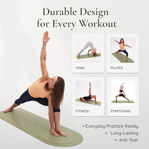 Arch-shaped Yoga Mat, Eco PU Rubber, Non-Slip Exercise Mat for Yoga, Pilates, Home Workout & Stretching with Carry/Stretch Strap & Motivational Design - color: green