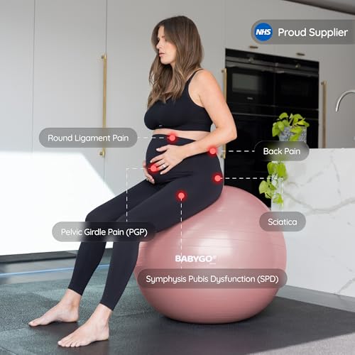BABYGO Birthing Ball - Pregnancy Yoga Labor & Exercise Ball & Book Set Trimester Targeting, Maternity Physio, Birth & Recovery Plan Included Anti Burst Eco Friendly - color: Rosewood, size: 65cm - Manual