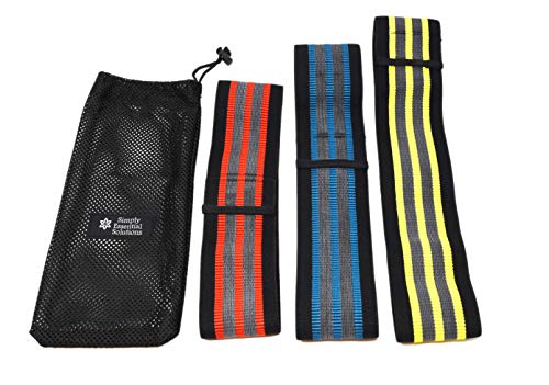 Non-Slip Heavy-Duty Exercise Loop Bands for Strengthening Hips, Glutes, Legs by Providing Resistance in Training & Support in Squats & Lifting. Three Lengths of Bands in a Tote Bag - color: black