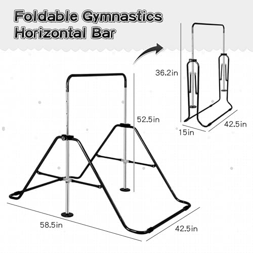 Expandable Gymnastics Bars with Ring, Adjustable Height Gymnastic Horizontal Bars, Gym Junior Training Bar Children Folding Training Monkey Bars for Kids - color: Black