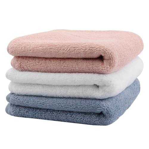 Hand Towels 3 Pack, 100% Cotton Towels, 13x29 Inches, Ultra Soft and Highly Absorbent Face Towels for Bathroom, Gym, Shower, Hotel, Spa & Kitchen, 3 Colors - color: Pink, White, Blue