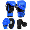 3-in-1 Boxing Gloves and Punching Mitts Set for Kids, Boxing Mitts Focus Pads with Hand Wraps for Kid, Youth Leather Punching Equipment Gloves Set for MMA, Karate, Muay Thai, Taekwondo - color: Blue