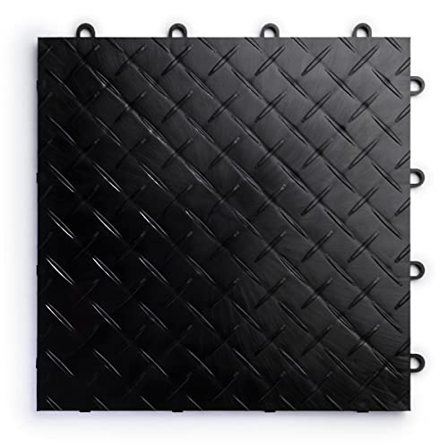 Big Floors RaceDeck Garage Floor Tiles, Interlocking Garage Flooring, Diamond Plate Pattern Heavy-Duty Copolymer Modular Tile (Black, 24 Pack of 12 x 12" Tiles, 24 Sq Ft) - color: Black, size: 24 Pack