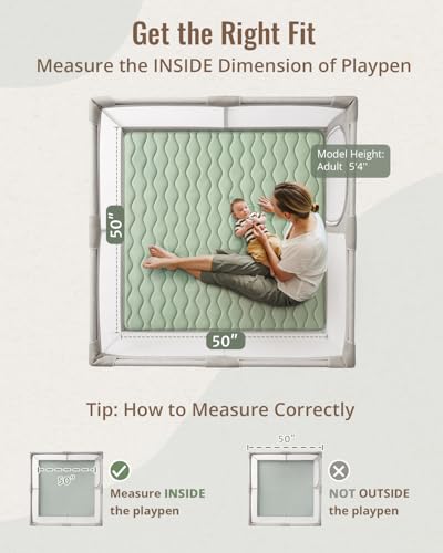 Blissful Diary Baby Play Mats for Floor, 50x50 Playpen Mat, Thick Cushioning Padding Foam Playmat for Baby and Toddlers Infants, Non-Slip & Machine Washable, Sage Green - color: Sage Green, size: 50" X 50"