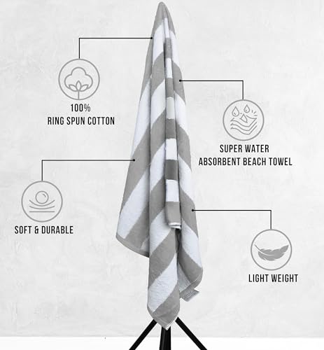 Utopia Towels Pack of 4 Cabana Beach Towels, Oversized 30 x 60 Inches Cotton Beach Towel Set, Smooth Ring Spun Texture for Pool and Swim Days, Modern Striped Design Bath Towels, Grey - color: Grey, size: 30 x 60 - 4 Pack