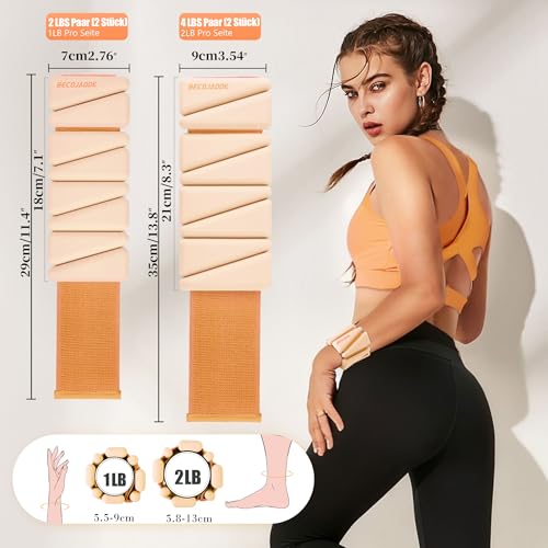 BECOJADDE Ankle Weights for Women Wrist Weights Set of 2 (1 lb/2 lb Each) Adjustable Arm Leg Weight for Womens Men Suitable for Walking Swimming Running Pilates Yoga Gym - color: Light Orange, size: 4lb Pair (2lb Each)