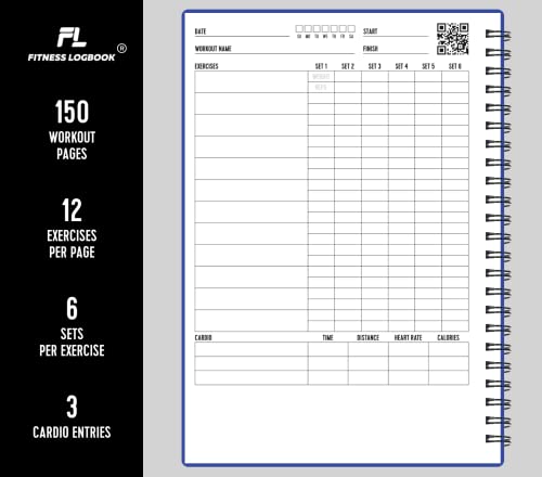 Fitness Logbook (Blue) - A5 Undated Workout Journal For Men & Women - Plastic Cover & Thick Paper - Planner Log Book To Track Weight Loss, Muscle Gain, Gym Exercise, Bodybuilding Progress - style: Blue Plastic