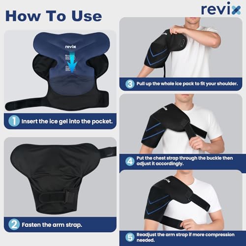 REVIX Large Shoulder Ice Pack Wrap & Brace for Rotator Cuff & Arm | Reusable Gel Shoulder Brace for Surgery Recovery, Rotator Cuff & Muscle Relief, for Men & Women - size: Large, style: Black, 1 Gel Pack+1 Shoulder Brace