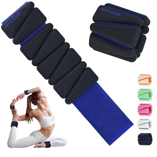 BECOJADDE Ankle Weights for Women Wrist Weights Set of 2 (1 lb/2 lb Each) Adjustable Arm Leg Weight for Womens Men Suitable for Walking Swimming Running Pilates Yoga Gym - color: Black Blue, size: 2lb Pair (1lb Each)