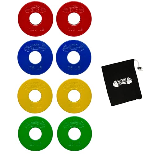 Micro Gainz Standard 1-Inch Center Hole Fractional 8 Piece Weight Plates with Bag, Designed for Standard 1-Inch Dumbbell & Barbell for Strength Training and Weight Lifting, Made in USA - color: Multi-Color
