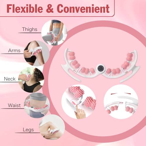 Cellulite Massage Tool Lymphatic Drainage Massager for Thighs & Legs & Buttocks, Anti Cellulite Roller with Detachable Handles Fascia Massage Tool for Contoured & Smoother Skin, White-Pink - color: Pink