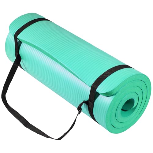 Signature Fitness Extra Thick High-Density Foam Yoga Mat – Multiple Thicknesses (1/2" & 1") / Multiple Colors – Double-Sided Non-Slip Surface – with Carrying Strap for Pilates, Yoga & Home Workouts - color: Aqua