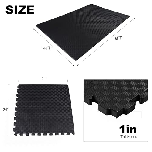 Elevon Puzzle Exercise Gym Flooring Mat, EVA Interlocking Foam Tiles Workout Mat for Home Gym, Fitness Equipment, MMA, Gymnastics, Shock-Absorbing Exercise Mat, Multi-Color - color: Black, style: 1"Th, 6 Tiles (24 Sq Ft)