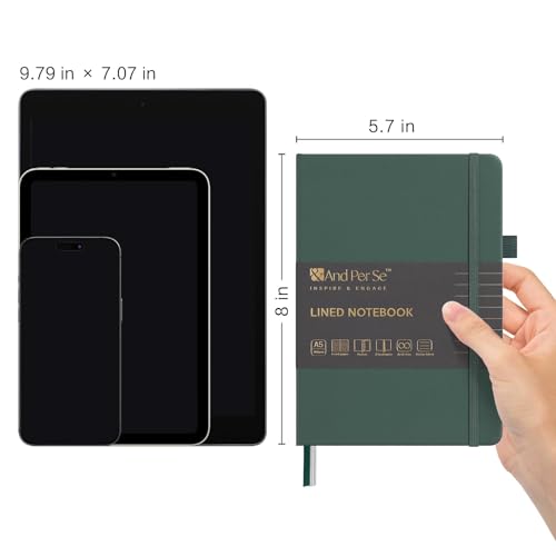 &And Per Se Lined Journal Notebook, 160 Pages, A5 5.7 x 8 inches College Ruled Thick Paper Notebook Journals for Writing, Hardcover Notebooks for Women Men Office School (1 Pack, Green) - color: Green, style: 160-Lined