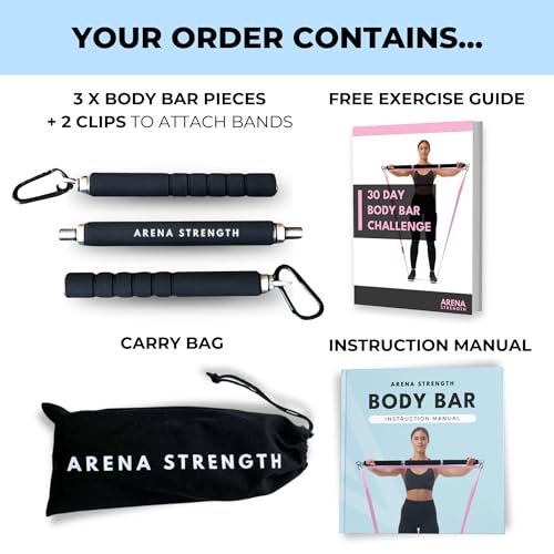 Arena Strength Resistance Body Bar with Band Clips, 1.67 kg | Adjustable Exercise Bar, Converts to Barbell & Dumbbell, Foam Grip, Carry Bag for Home Gym, Pilates & Strength Training