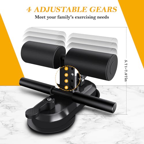 Sit Up Bar Floor, Portable Sit Up Exercise Equipment with 2 Strong Suction Cups and Adjustable Foot Holder, Abs Master Assistant Device for Home Workout with Massage Roller