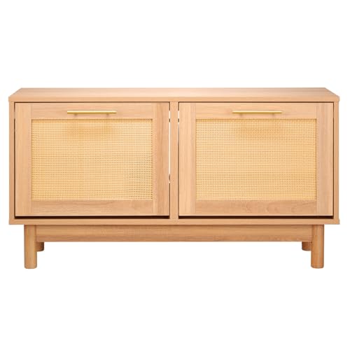 VEVOR Rattan Shoe Storage Bench, Entryway Bench with 2 Flip Drawers, Holds up to 300 lbs with 4 Compartments and 2 Rattan Doors, 39.4 x 11.8 x 20.9 Inches for Hallway, Living Room, Bedroom - size: 2 Rattan Doors