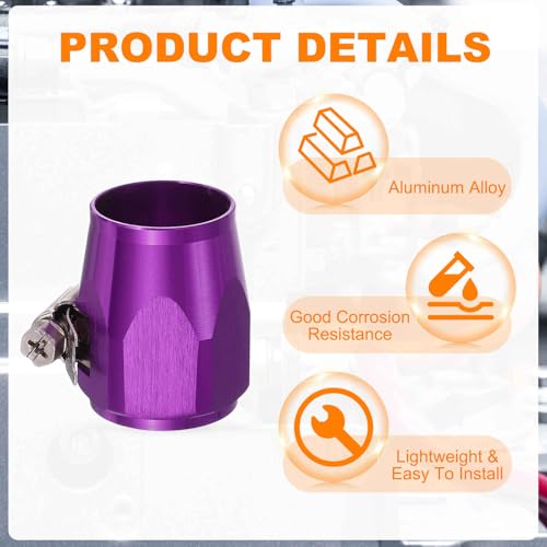HARFINGTON 2pcs 14AN Hose Finisher Clamp Aluminium Hex Car Hose Finisher Flexible Pipe Clamps with Screw Band for Fuel Gas Oil Air Water Tube, Purple - color: Purple, size: 14AN
