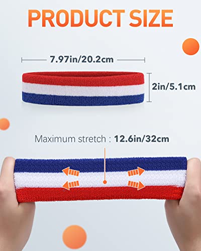 Tanluhu Sweatbands Sport Headbands for Men & Women,Terry Cloth Sweat Band for Tennis, Running, Basketball, Working Out, Exercise- Athletic Sweat Cotton Headband Outdoor - color: RedWhiteBlue
