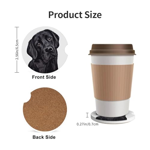 Black Lab Dog Car Coasters for Cup Holders, 2 Pack Absorbent Ceramic Drink Cup Coaster for Women Men, Auto Interior Accessories - color: T25