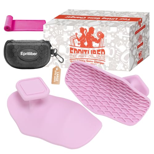 Large Anti-Slip Gym Workout Grips for WeightLifting,Silicone Hand Protector | Gym Towel,Storage Case,Ergonomic Rubber Gym Gloves for Men Women,Gym Hand Palm Protection Pads for Dumbbell,Barbell,Rypt - color: Pink