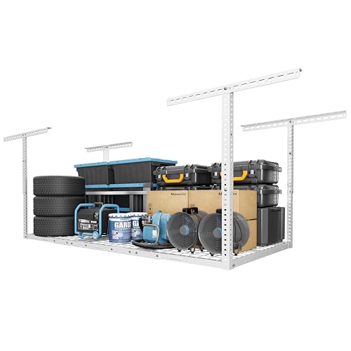 FLEXIMOUNTS 3x6 Overhead Garage Storage Adjustable Ceiling Rack 72" Length x 36" Width x 40" Height, 450lbs Weight Capacity, White, Classic Series - color: White, size: 3x6 ft
