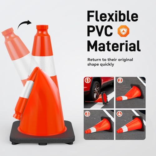 HiGiant 18 Inch Traffic Cones 8 Pack, Orange Safety Cone with Weighted Base, High-Visibility and Impact-Resistant, for Parking, Road Construction, Drivers Training, Driveway - size: 18 Inch