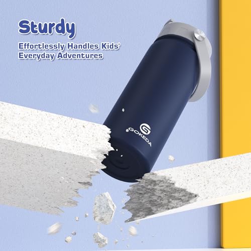GoKEDA 18oz Kids Water Bottle, Insulated Water Bottles with Stickers, 18/8 Stainless Steel Vacuum Leak Proof Straw Cup for School, Gifts for Boys(Dark Blue) - color: Sapphire Blue