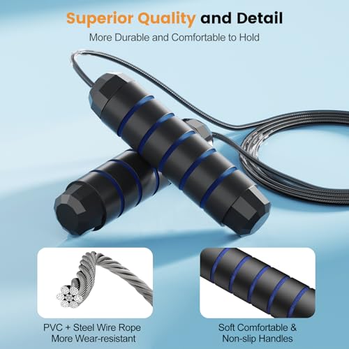 Jump Rope,Tangle-Free Rapid Speed Jump Rope with Ball Bearings for Men,Women and Kids,Adjustable Steel Skipping Rope with Ergonomic Foam Handles,A Ideal Equipment and Accessories for Workout,Fitness,Exercise,Home Gym,Slim Body - color: Blue