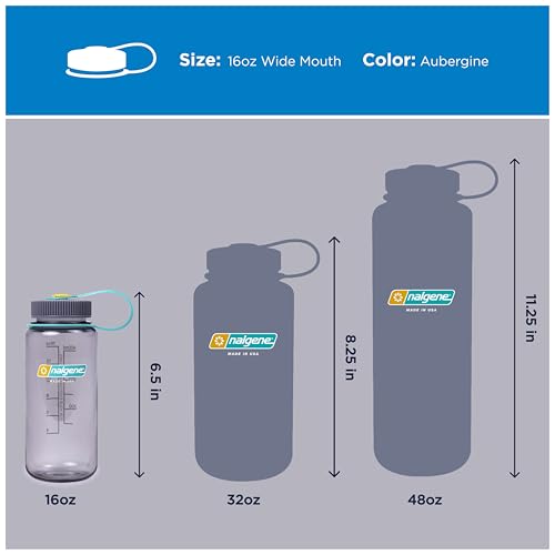 Nalgene 16 oz Wide Mouth Water Bottle | Slim Cup Holder Size, BPA-Free, Durable & Leak Proof, Lightweight Travel Bottle, Aubergine - color: Aubergine, size: 16 Ounces