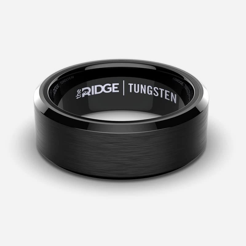 The Ridge Tungsten Rings For Men - Mens Wedding Band - Strong, Durable, and Scratch-Resistant Beveled Ring With Silicone Band - color: Royal Black