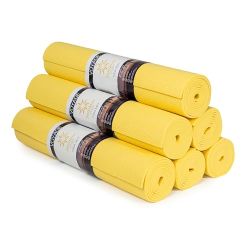 Voyage 5mm Studio Yoga Mats, 6 Pack, 72x24in | Extra Long, Anti-Tear Exercise Mats for Workout, Stretching, Fitness - Non Slip Gym Mats for Home, Schools and Studios - color: Yellow