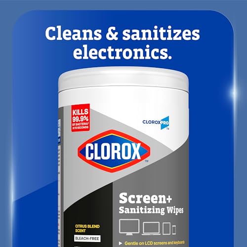 CloroxPro Clorox Screen+ Sanitizing Wipes, Disinfecting Wipes for Electronics, Gentle on Phones, Tablets, LCD Screens, Laptops and Sensitive Surfaces, Citrus Blend Scent, 1 Canister, 75 Wipes - size: 75 Count (Pack of 1)