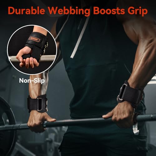 1 Pair Weight Lifting Straps with D Rings for Cable Machine Workout, Neoprene Padded Wrist Straps for Weightlifting Deadlifting, Non-Slip Wrist Support for Men Women - color: Black