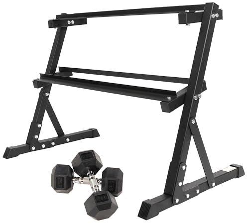 BalanceFrom Dumbbell Rack Stand, Multi-Tier Weight Rack for Dumbbells & Kettlebells, Heavy Duty Home Gym Storage Rack, Includes 25 lb Dumbbell Pair, Black - style: 25LB Pair and 2 Tier Rack