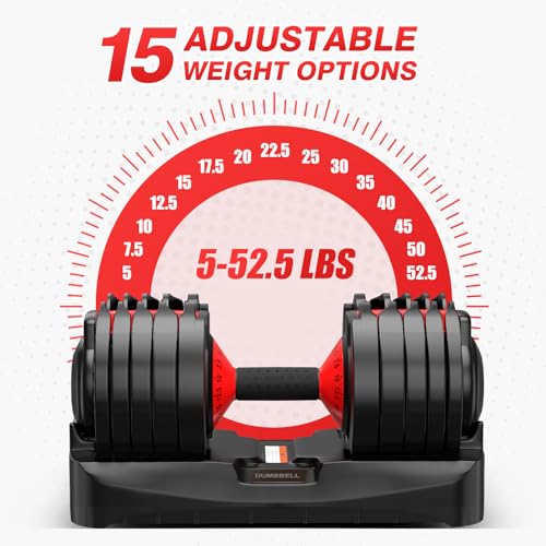 Adjustable Dumbbells Set All in One Free Weights Set for Home Gym | 25/26.5/52.5/55/85lbs Weights Dumbbells Set, 1 Sec Adjust Weights with Anti-Slip Handle for Home Fitness - color: 52.5LB Single
