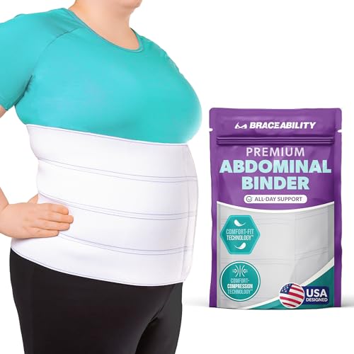 BraceAbility Medical Abdominal Stomach Binder - Belly Band Compression for Diastasis Recti, Postpartum, Post-Surgical Wrap for Tummy Tuck Recovery, Post op Abdominal Binder for Women and Men (XL 12") - size: XL 12"