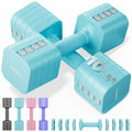 FEIERDUN DB3 5-in-1 Adjustable Dumbbell Set, 6LB/10LB Pair Adjustable Weights for Women at Home, Dual Locking Stable Hand Weights with TPU Soft Handle, Home Gym, Rehab, Pilates, Yoga, Strength Training - color: C-Mint Blue, style: 10LBS Pair (20LBS Total)