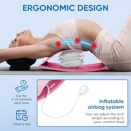 Ergonomic Lumbar Support Board, Lower Back Stretcher Adjustable Air Compression Mat Spinal Decompression Device, Back Stretcher for Lower Back Pain Relief,Ideal for Adults at Home or Work(pink) - color: pink