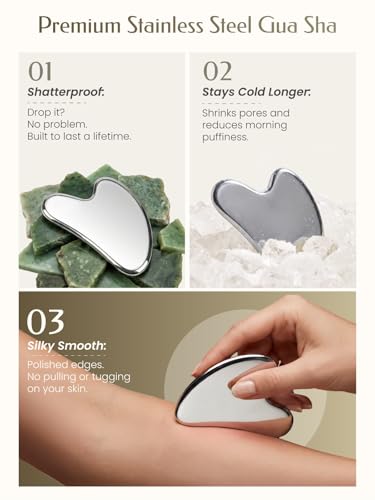 Stainless Steel Gua Sha Facial Tools, Guasha Tool for Face Acupuncture Therapy Trigger Point Treatment, Gua Sha Scraping Massage Tool - color: Silver