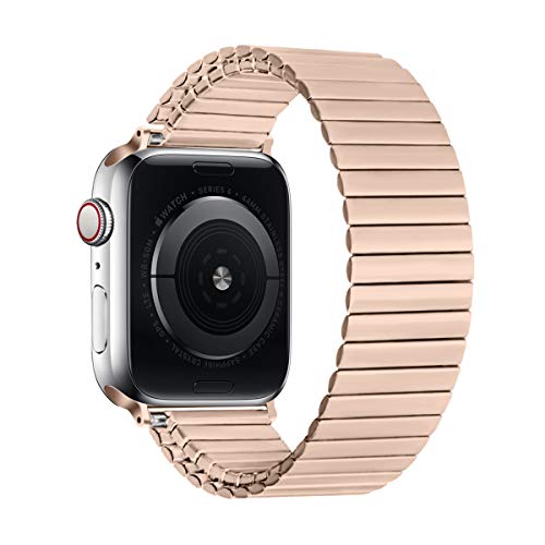 Stainless Steel Stretchable Band Compatible with Apple Watch Series 6/5/4/3/2/1 SE, 41mm/45mm/42mm/38mm/40mm/44mm, Expansion Clasp, Black, 38mm/40mm/42mm/44mm - color: Rose gold, size: 38MM/40MM/41MM S/M