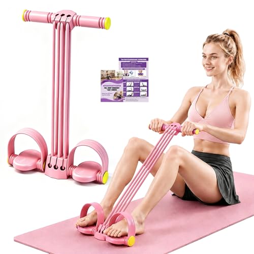 Multifunction Foot Pedal Resistance Bands with Handles, 6-Tube Adjustable Elastic Yoga Exercise Bands, Home Gym Fitness Equipment for Abdomen, Core, Waist, Arm, Leg Stretching - color: Pink