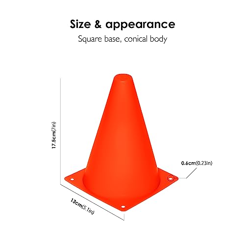 REEHUT 7.5 Inch Plastic Sport Training Traffic Cone (Set of 12, Orange)