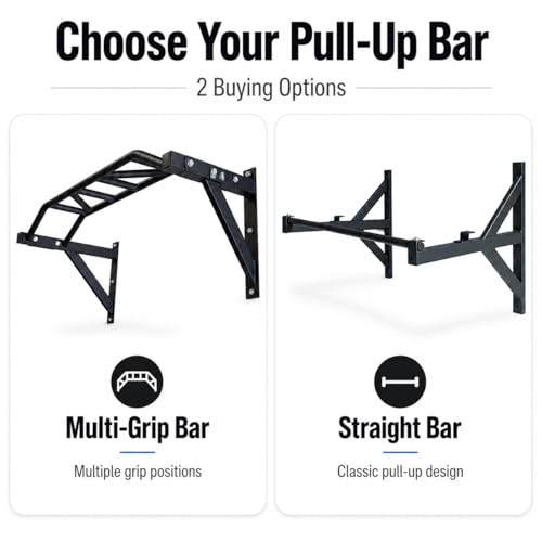 REP Fitness Heavy Duty Pull-Up Bar, Wall Mounted Multi-Grip or Bare Steel Straight Option, Home Gym Exercise Equipment for Chin Training, Garage Strength Workouts, Rings, Straps - style: Multi-Grip Arch